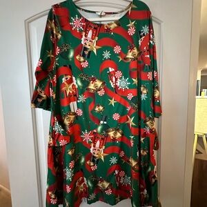 Yelete Holiday Dress with Nutcracker and Candy Cane Print